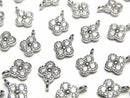 Silver925 Flower Charm (with CZ) 8x6x2mm [Rhodium Plated] 2pcs