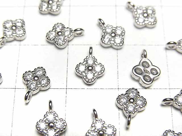 2pcs $4.79! Silver925 flower 8 x 6 x 2 mm charm (with CZ) [Rhodium Plated] 2 pcs