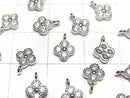 Silver925 Flower Charm (with CZ) 8x6x2mm [Rhodium Plated] 2pcs
