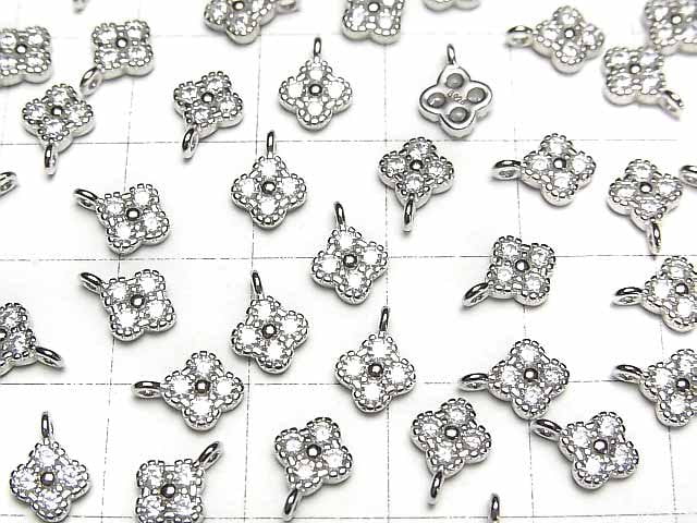 2pcs $4.79! Silver925 flower 8 x 6 x 2 mm charm (with CZ) [Rhodium Plated] 2 pcs