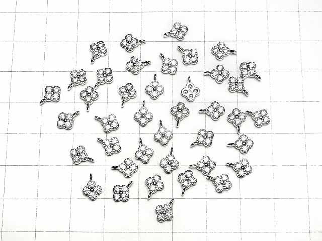 Silver 925 Flower Charm (8x6x2mm) with CZ, Rhodium Plated, 2pcs