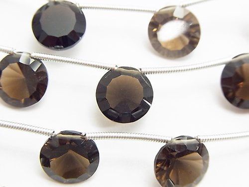 Coin, Concave Cut, Smoky Quartz Gemstone Beads