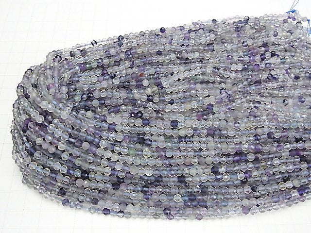 [Video] High Quality! Multicolor Fluorite AAA - Faceted Round 4mm 1strand beads (aprx.15inch / 38cm)