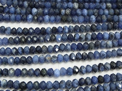 [Video]High Quality! Sodalite AA+ Faceted Button Rondelle 6x6x4mm 1strand beads (aprx.15inch/38cm)