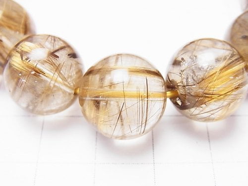 [Video] [One of a kind] High Quality Bronze Rutilated Quartz AAA+ Round 14mm Bracelet NO.41