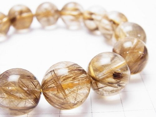 [Video] [One of a kind] High Quality Bronze Rutilated Quartz AAA+ Round 14mm Bracelet NO.41