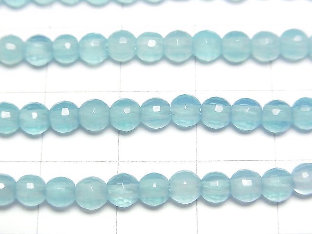 [Video] Sea blue Chalcedony AAA 128 Faceted Round 4 mm half or 1 strand beads (aprx.15 inch / 38 cm)