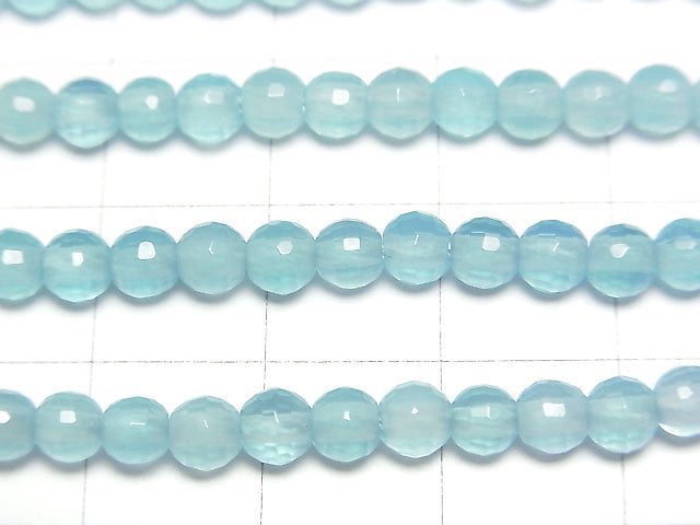 [Video]High Quality! Sea Blue Chalcedony AAA 128Faceted Round 4mm 1/4-1strand beads (aprx.15inch/38cm)