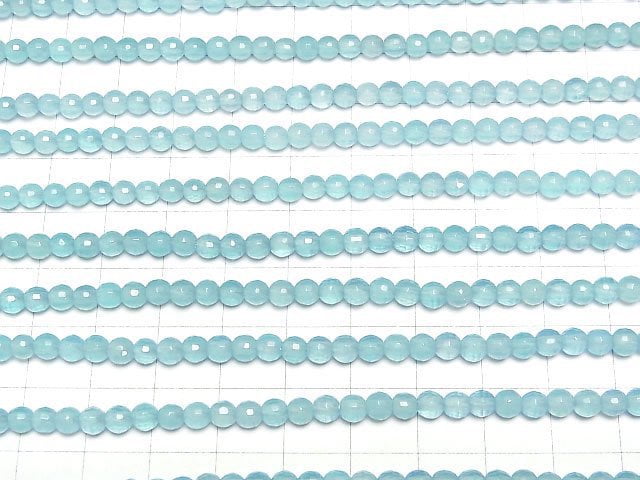 [Video]High Quality! Sea Blue Chalcedony AAA 128Faceted Round 4mm 1/4-1strand beads (aprx.15inch/38cm)