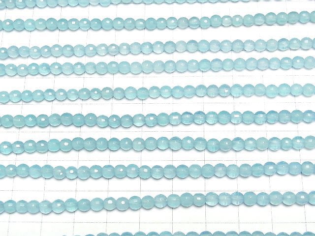 [Video]High Quality! Sea Blue Chalcedony AAA 128Faceted Round 4mm 1/4-1strand beads (aprx.15inch/38cm)