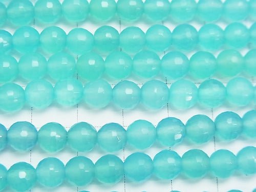 Sea blue Chalcedony AAA 128 Faceted Round 6 mm half or 1 strand beads (aprx.15 inch / 38 cm)