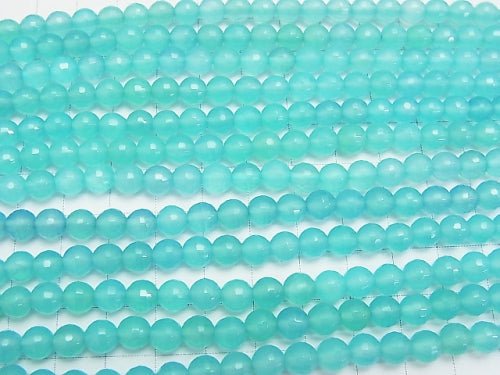 Sea blue Chalcedony AAA 128 Faceted Round 6 mm half or 1 strand beads (aprx.15 inch / 38 cm)