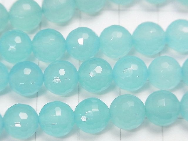 Sea blue Chalcedony AAA 128 Faceted Round 8 mm 1/4 or 1strand beads (aprx.15 inch / 38 cm)