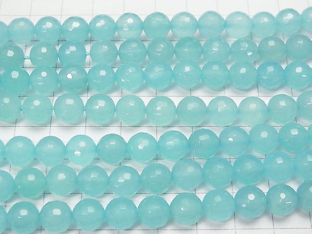 Sea blue Chalcedony AAA 128 Faceted Round 8 mm 1/4 or 1strand beads (aprx.15 inch / 38 cm)