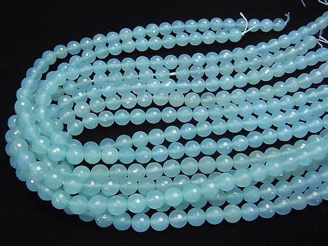 Sea blue Chalcedony AAA 128 Faceted Round 8 mm 1/4 or 1strand beads (aprx.15 inch / 38 cm)