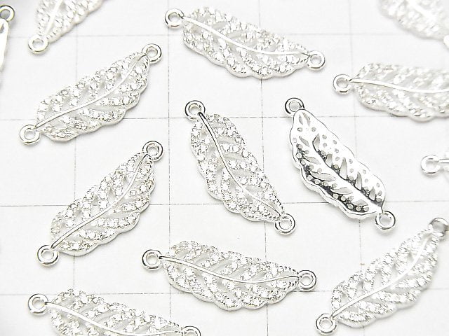 1 pc $3.79! Silver925 Feather 19 x 6 x 2 mm Both Side Charm (with CZ) [No coating] 1 pc