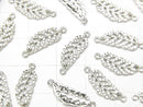 Silver925 Feather Charm (19x6x2mm) on Both Sides (with CZ) [Rhodium Plated] 1pc