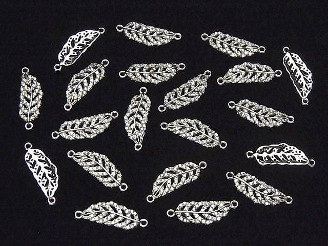 Silver 925 Feather Charm 19x6x2mm Both Sides (with CZ) [Rhodium Plated] 1pc