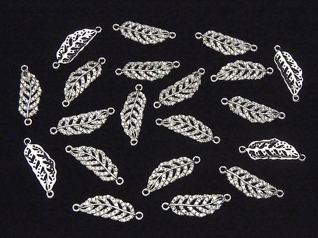 1 pc $3.79! Silver925 Feather 19 x 6 x 2 mm Both Side Charm (with CZ) [Rhodium Plated] 1 pc