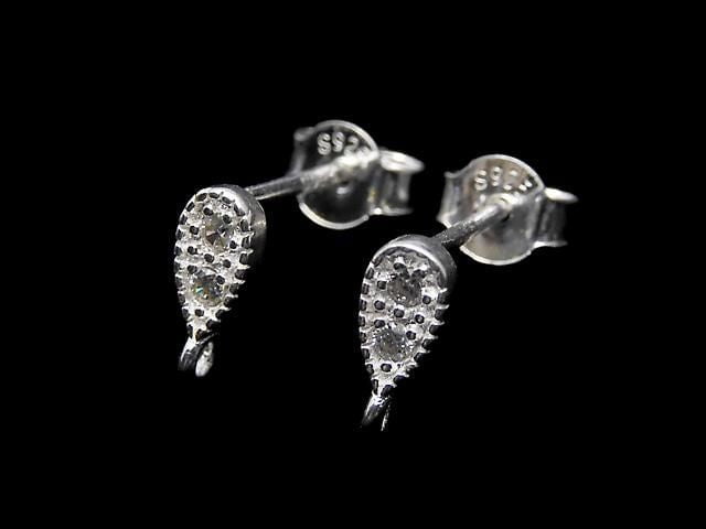 Silver 925 design (with CZ) Earstuds & Earnuts, No coating, 1 pair