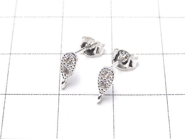 Silver925 design (with CZ) Earstuds & Earnuts [No coating] 1pair