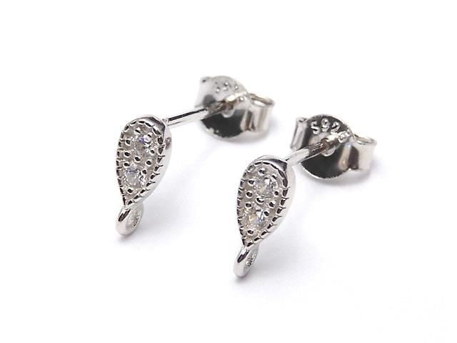 Silver 925 design (with CZ) Earstuds & Earnuts, Rhodium Plated, 1 pair
