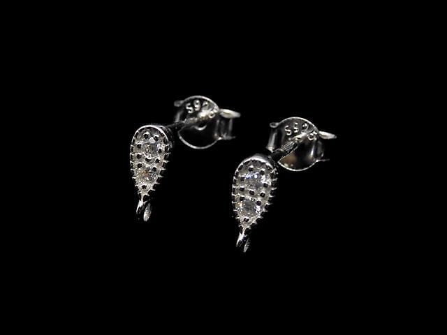 Silver 925 design (with CZ) Earstuds & Earnuts, Rhodium Plated, 1 pair