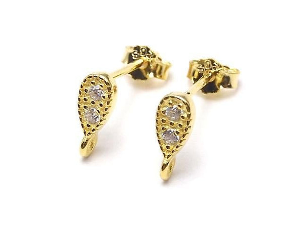 Silver925 Design (with CZ) Earstuds & Earnuts [18KGP] 1pair