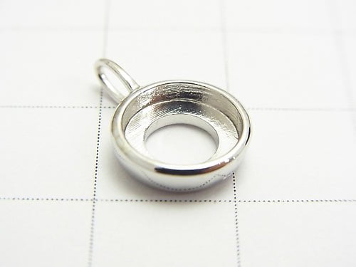 [Japan] Silver925 Charm, Pendant Frame (Bezel) Round Cabochon 8mm Rhodium Plated 1pc