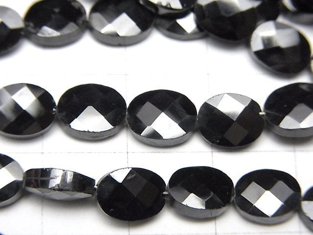 [Video] High Quality Black Spinel AAA- Faceted Oval 1strand beads (aprx.13inch / 32cm)