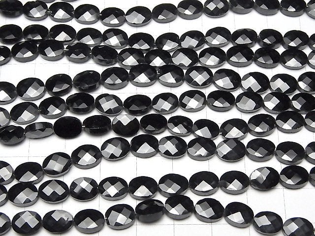 [Video] High Quality Black Spinel AAA- Faceted Oval 1strand beads (aprx.13inch / 32cm)