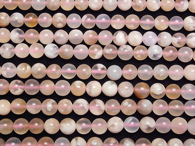 [Video] Madagascar Cherry Blossom Agate Round 8mm half or 1strand beads (aprx.15inch / 37cm)