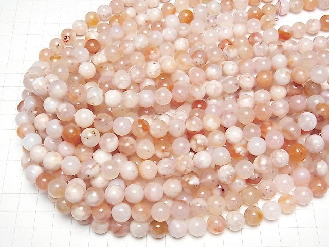 [Video] Madagascar Cherry Blossom Agate Round 10mm half or 1strand beads (aprx.15inch / 38cm)