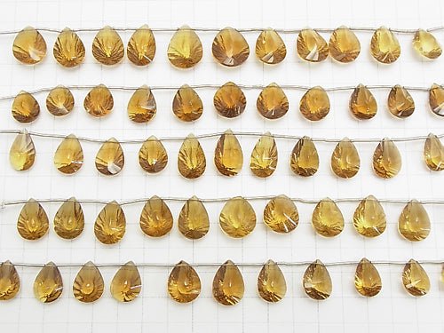 High Quality Beer Crystal Quartz AAA- Pear shape  Concave Cut  1strand beads (aprx.5inch/13cm)
