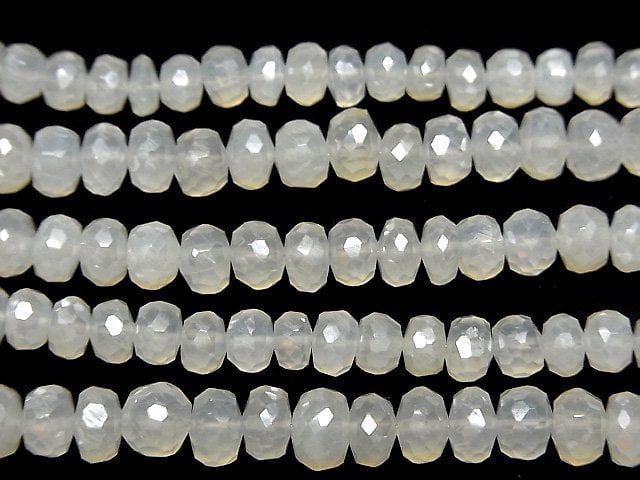 [Video]High Quality White Chalcedony AAA Faceted Button Roundel Coated half or 1strand beads (aprx.7inch/18cm)