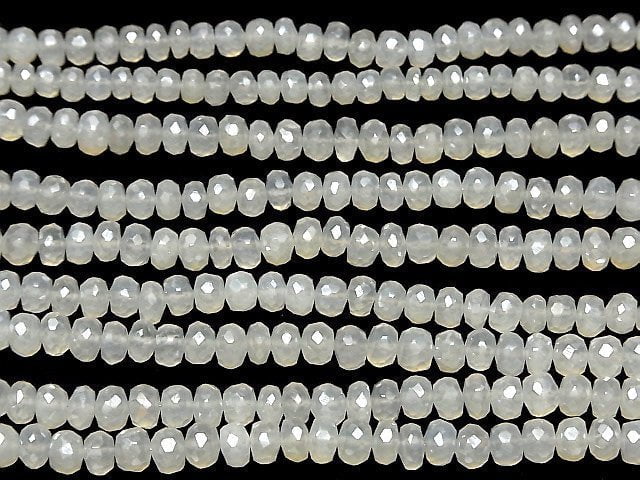 [Video]High Quality White Chalcedony AAA Faceted Button Rondelle Coated half or 1strand beads (aprx.7inch/18cm)