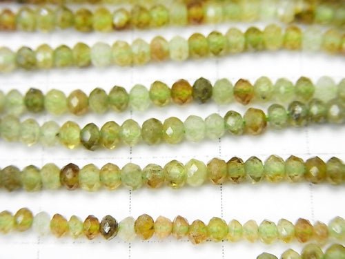 [Video] High Quality! Green Garnet AA + Faceted Button Roundel 3 x 3 x 2 mm half or 1 strand beads (aprx.15 inch / 38 cm)