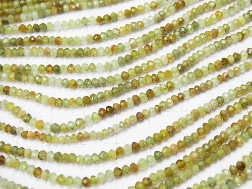 [Video] High Quality! Green Garnet AA + Faceted Button Roundel 3 x 3 x 2 mm half or 1 strand beads (aprx.15 inch / 38 cm)