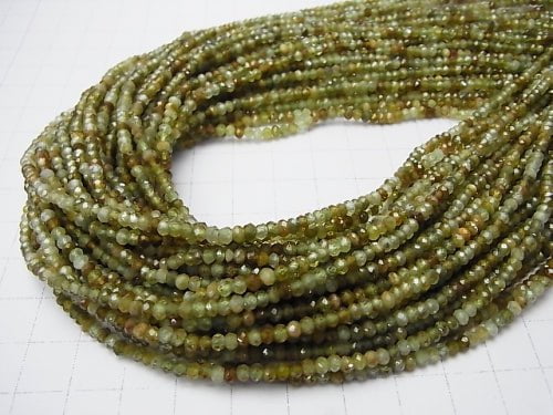 [Video] High Quality! Green Garnet AA + Faceted Button Roundel 3 x 3 x 2 mm half or 1 strand beads (aprx.15 inch / 38 cm)