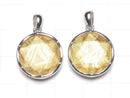Meteorite (Muonionalusta) Pendant Both Side Finish 17 mm Yellow Gold Color Silver 925