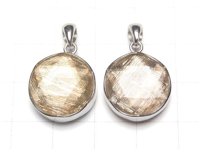 Meteorite (Muonionalusta) Pendant Both Side Finish 17 mm pink gold color Silver 925