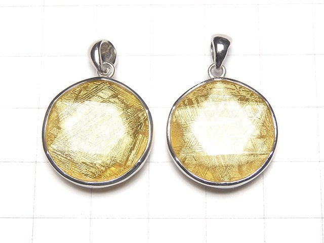 Meteorite (Muonionalusta) Pendant Both Side Finish 19 mm Gold Color Silver 925