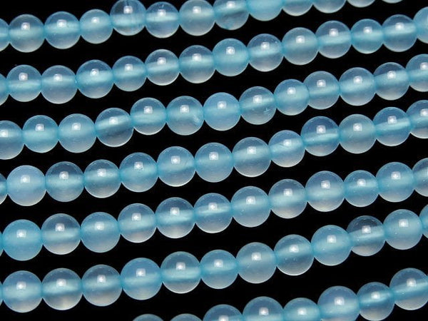 [Video] Sea Blue Chalcedony AAA - Round 4mm 1strand beads (aprx.15inch / 36cm)