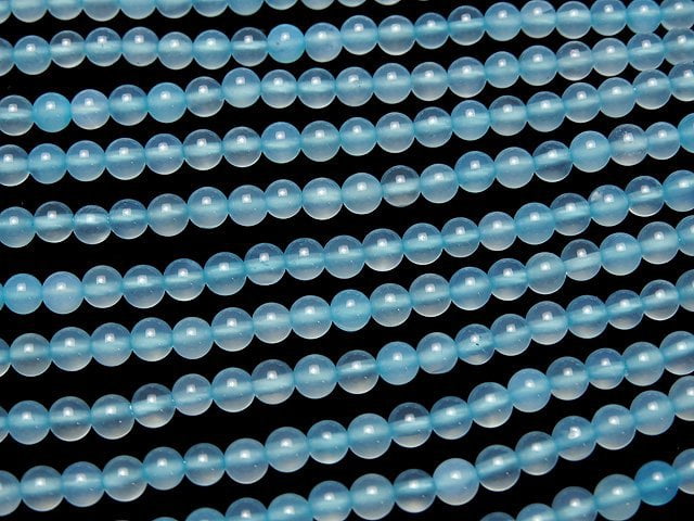 [Video] Sea Blue Chalcedony AAA - Round 4mm 1strand beads (aprx.15inch / 36cm)