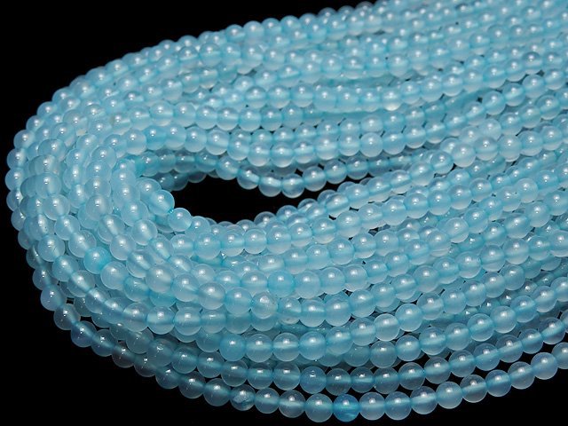 [Video] Sea Blue Chalcedony AAA - Round 4mm 1strand beads (aprx.15inch / 36cm)