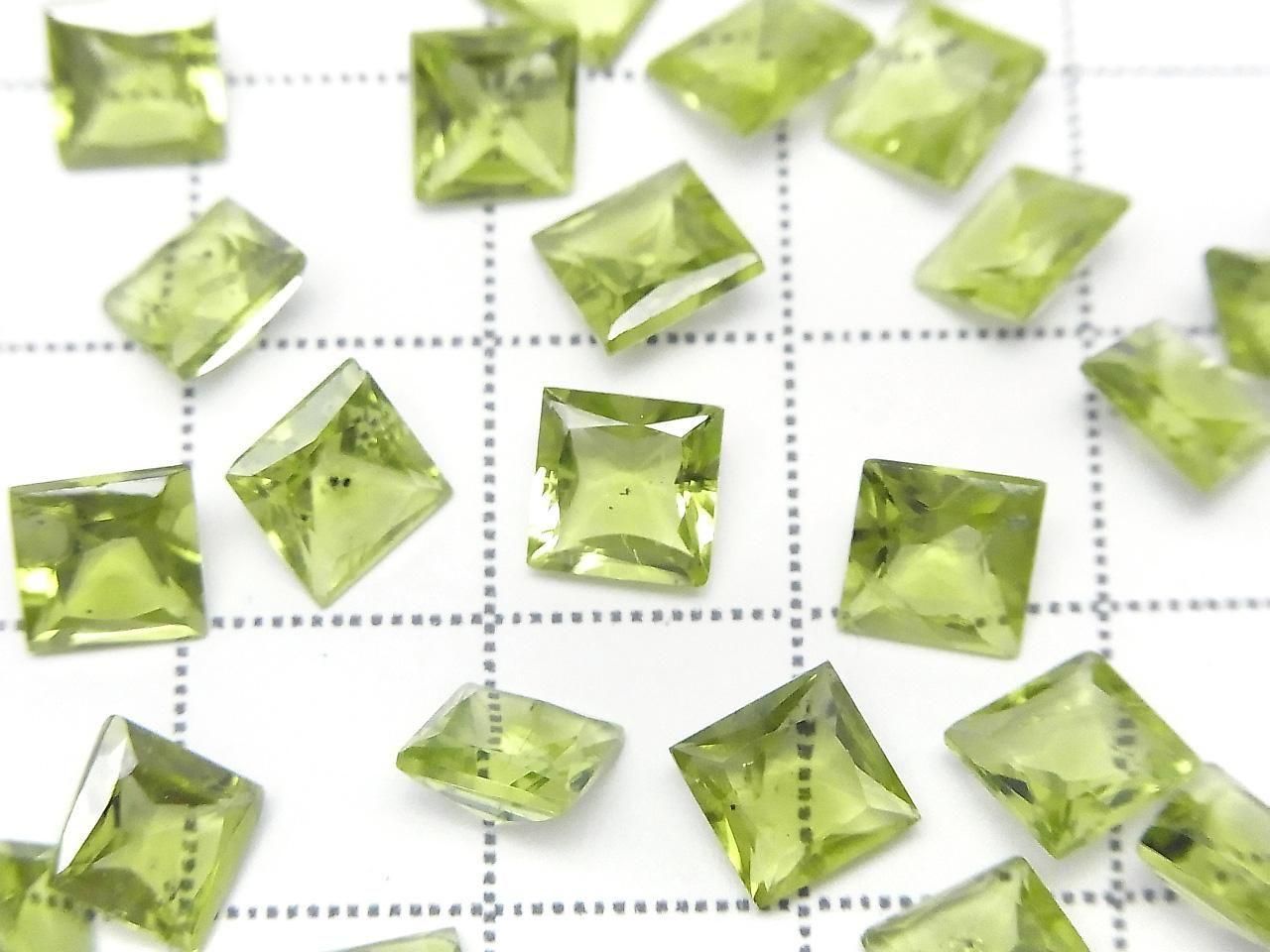 高品質橄欖石 AAA 未鑽孔公主方形 6x6x4mm 5顆