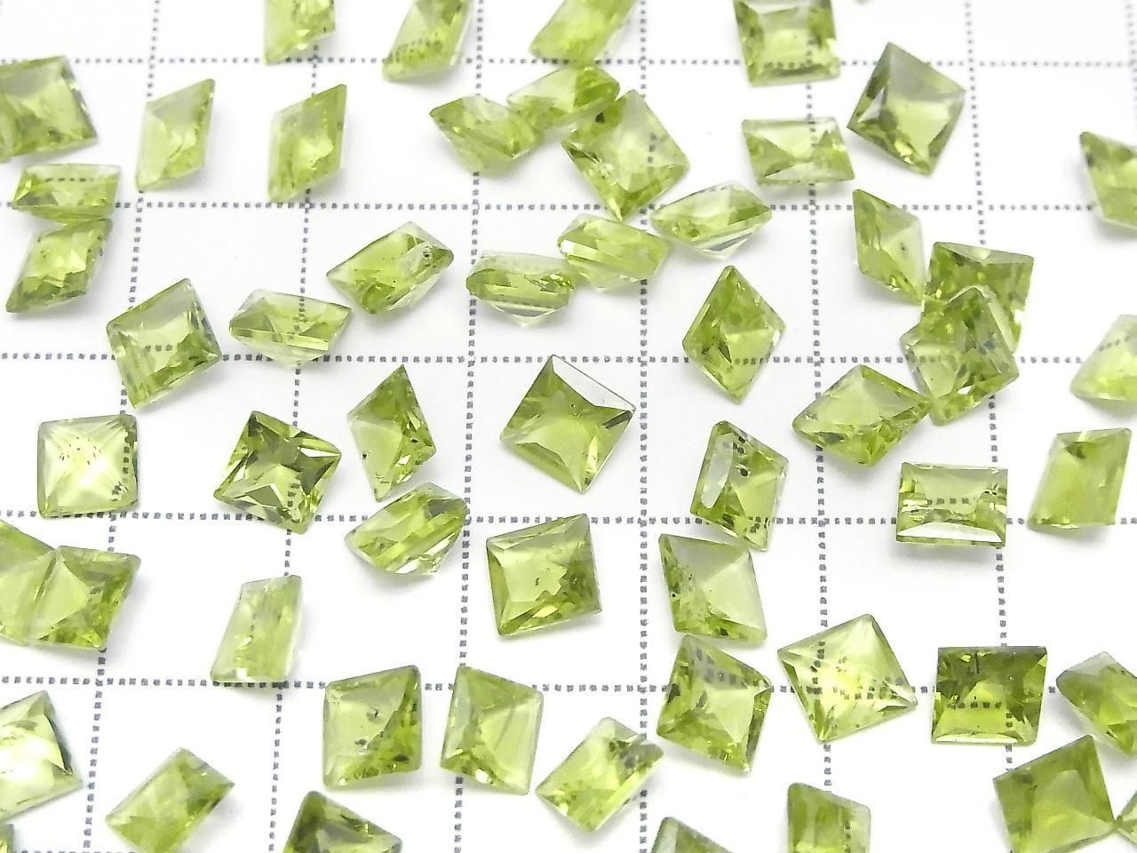Hochwertiger Peridot AAA Ungebohrt Prinzessinnen-Schliff 6x6x4mm 5Stück