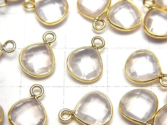 [Video]High Quality Rose Quartz AAA Bezel Setting Chestnut Shape 9x9mm 18KGP 3pcs