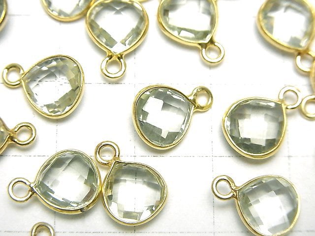 [Video]High Quality Green Amethyst AAA Bezel Setting Chestnut Shape 9x9mm 18KGP 3pcs