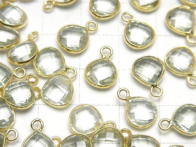 [Video]High Quality Green Amethyst AAA Bezel Setting Chestnut Shape 9x9mm 18KGP 3pcs